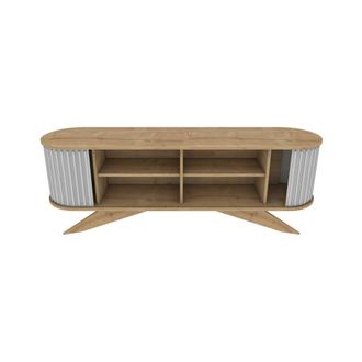 Dmora Mueble de televisi&oacute;n efecto madera roble, blanco 180x43 cm