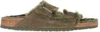Birkenstock Arizona Shearling Two-Strap Sandals for Women in Thyme Suede Leather