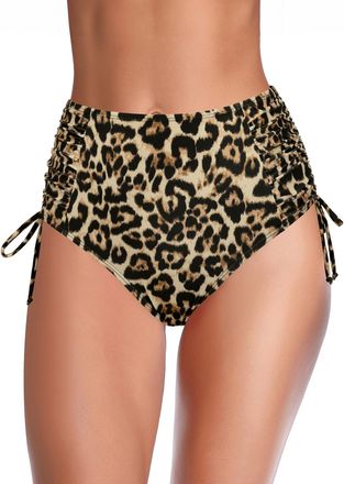 SHEKINI Womens High Waisted Bikini Bottoms Tummy Control Ruched Swimsuit Bottom Side Tie Bathing Suit Swimwear