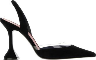 Amina Muaddi Schoenen, Dames, Zwart, 37 1/2 EU, Leer, Lara Sling 95