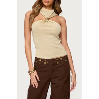 Edikted Nalia Ring Glitter Sleeveless Knit Top in Gold at Nordstrom, Size X-Small