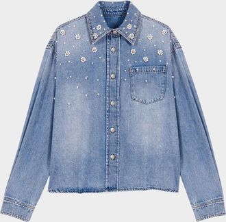 Maje Beaded Denim Shirt