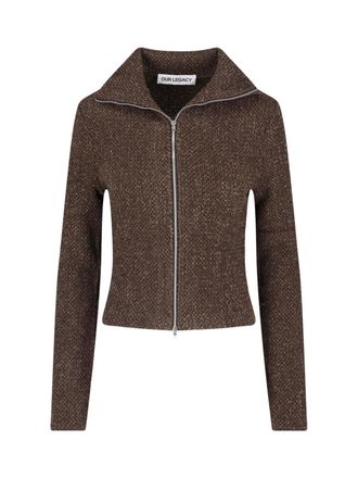 Our Legacy Brown Textured Cropped Zip Sweater