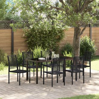 Berkfield Home 7 Piece Garden Dining Set Black PVC Rattan