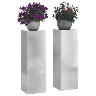 Berkfield Home Outdoor Plant Stands Pillar 2 pcs 24x24x75 cm Stainless Steel in Silver | Size: 24 x 24 x 75 cm