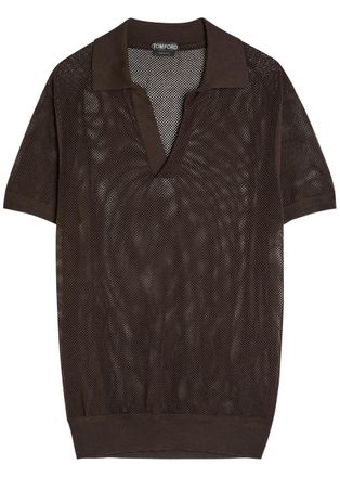 Tom Ford Crochet-knit Sheer Cotton and Silk-blend Polo Shirt - Brown - 52 (IT52 / XL)