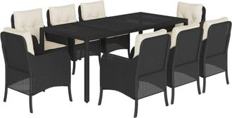vidaXL Set De Comedor De Jard&iacute;n 9 Pzas Y Cojines Rat&aacute;n Sint&eacute;tico Negro Vidaxl