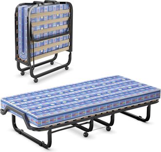 Costway Costway Cama Plegable Con Colch&oacute;n 80x200 Cm, Cama Supletoria Plegable Con Ruedas, Cama Individual De Invitados Con Marco Met&aacute;lico Resistente Y Colch&oacute;n