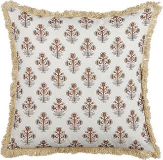 Beliani Coj&iacute;n De Algod&oacute;n Blanco Crema Beige Claro Naranja 45 X 45 Cm Floral Borlas Omorika