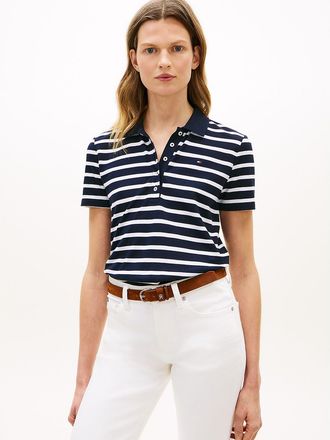 Tommy Hilfiger Womens Classic Fit Stripe Stretch Pique Polo - Navy - XXL