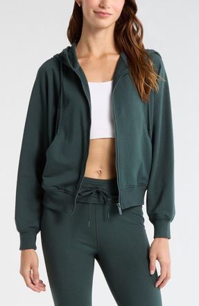 Zella Weekend French Terry Full Zip Hoodie in Green Timber at Nordstrom, Size Xx-Large