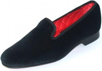 Oliver Brown Albert Slippers - Plain Black Velvet