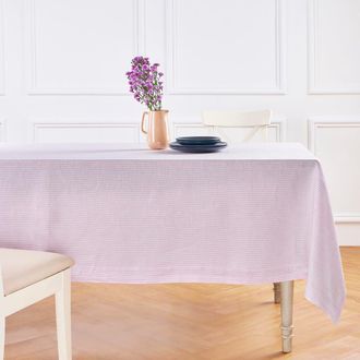 Solino Home Linen Tablecloth for Dining Table, Holiday and Everyday Dining Table Decor - Narrow Stripe in Pink And White at Nordstrom, Size X-Large