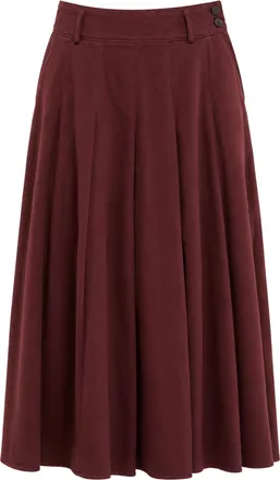 Pomandere Burgundy High-Waist Pleated Cotton-Wool Midi Skirt