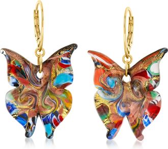 Ross-Simons Italian Multicolored Murano Glass Butterfly Drop Earrings With 18kt Gold Over Sterling