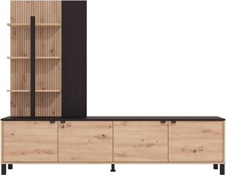 VENTE-UNIQUE.COM Mueble de TV de pared efecto madera negro, color natural claro