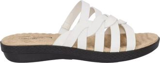Easy Street Womens Easy Street Sheri Sandal White Faux Leather Comfort Slides HTAT533