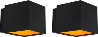 QAZQA Moderno Set De 2 Apliques De Dise&ntilde;o Negro/dorado Con Led - Caja Aluminio Cuadrada Incluye Led Max. 2 X 6 Watt - Qazqa
