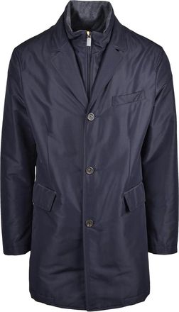 Canali Classic Navy Blue Canali Overcoat With Detachable Collar