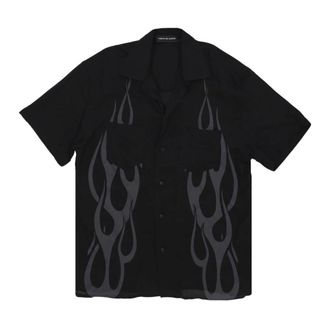 Vision Of Super Flames All Over Korte Mouw Shirt - Heren - Korte mouwen Overhemden - Zwart - XL - Leer - Overhemden