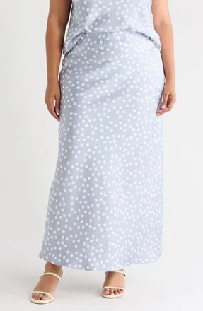 Renee C Polka Dot Satin Maxi Skirt in Steel Blue at Nordstrom Rack, Size 2X