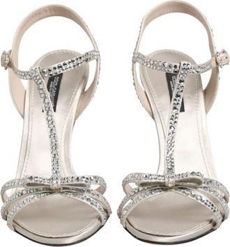 Dolce & Gabbana Silver Strass Ankle Strap Heels Sandals Womens Shoes