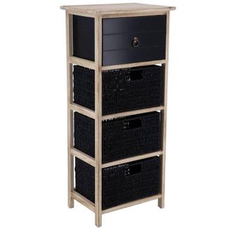 Tendance Cassettiera in paulownia mdf a 1 cassetto con maniglia in bronzo e 3 cestini portacarte - nero naturale Tendance