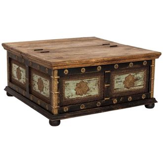 Wanderlust Deco Mesa De Centro De Madera Artesanal Negra 100x100x47h Cm