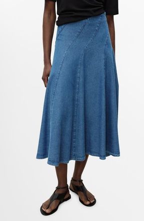 Mango Denim Paneled Midi Skirt in Medium Blue at Nordstrom, Size X-Small
