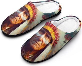 Generic Painting of Indian Chief Funny Womens Cotton Slippers Shoes Novelty Soft Non-Slip Sole Home Shoe