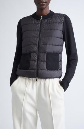 Moncler Virgin Wool Knit & Quilted Down Cardigan in Black at Nordstrom, Size Xx-Small