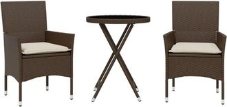 vidaXL Mesita Sillas Con Cojines 3 Pzas Rat&aacute;n Sint&eacute;tico Vidrio Marr&oacute;n Vidaxl
