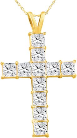 Pompeii3 5.80Ct Princess Cut Diamond Cross Pendant 14k Gold Necklace Lab Grown 1 1/2