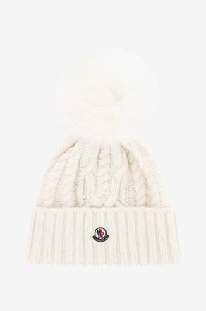 Moncler Zopfstrickm&uuml;tze aus Kaschmir und Wolle mit Pl&uuml;schbommel