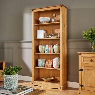 Home Source Industries Home Source - Tall Pine Bookcase 5 Book Shelves Corona Mexican Solid Wood Living Room