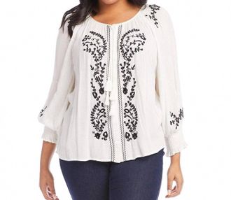 Karen Kane Embroidered Peasant Top - Plus In Off White