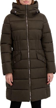 Shelli Segal Hooded Puffer Coat in Deep Olive at Nordstrom Rack, Size X-Small