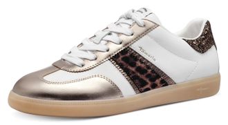 Tamaris Plateausneaker TAMARIS, Damen, Gr. 38, silber (wei&szlig;, silberfarben kombiniert), Leder, Lederimitat, Textil, Glitzer, animal-print, Schuhe Plateausneake