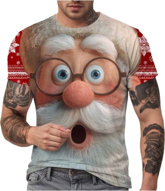 Generic Mens Xmas T Shirts Mens Christmas Shirt Ugly Christmas Shirts for Men Relaxed Fit Short Sleeve Button Down Vacation Bowling Funny Santa Claus T Jumper