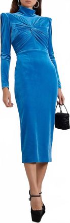 Alex Perry Preston Velvet Turleneck Twist Long Sleeve Dress In Blue