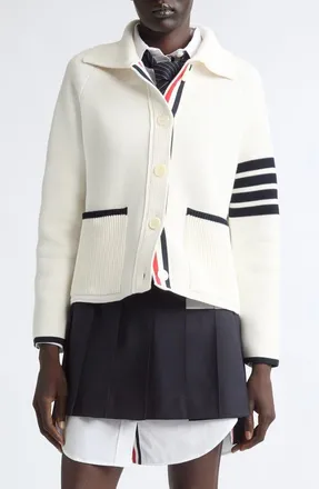Thom Browne Double Face Pique Stitch Cardigan in White at Nordstrom, Size 42