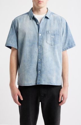 Obey Owens Short Sleeve Denim Shirt in Bleached Indigo at Nordstrom, Size X-Large