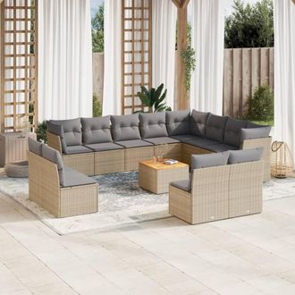 vidaXL Set Sof&aacute;s De Jard&iacute;n Con Cojines 13 Pzas Rat&aacute;n Sint&eacute;tico Beige Vidaxl
