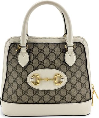 Gucci Horsebit 1955 Top Handle Gg Canvas With Leather White Canvas Handbag (Pre-Owned)