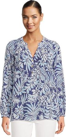 Lilly Pulitzer Elsa Top Womens Blouse Sapphire Pool Summer Shorelines : XXS, Silk