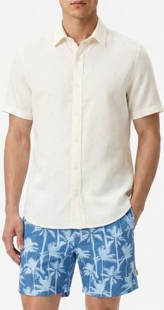 Onia Short Sleeve Stretch Linen Blend Button-Up Shirt in White at Nordstrom Rack, Size Xx-Large