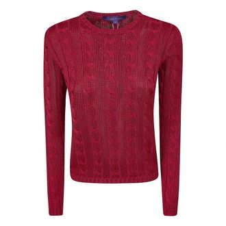 Ralph Lauren Round-neck Knitwear, female, Red, Size: XS LS CN Cable Long Sleeve Pullover