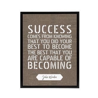 Artery8 Basketball Quote John Wooden Success Your Best Framed Canvas Wall Art Print in Brown | Size: W24 x H32