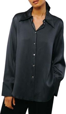 Ciebon Sabrina Satin Button-Up Shirt in Charcoal at Nordstrom Rack, Size X-Small