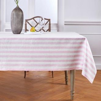 Solino Home Linen Tablecloth for Dining Table, Holiday and Everyday Dining Table Decor - Sorrento Stripe in Pink And White at Nordstrom, Size X-Small